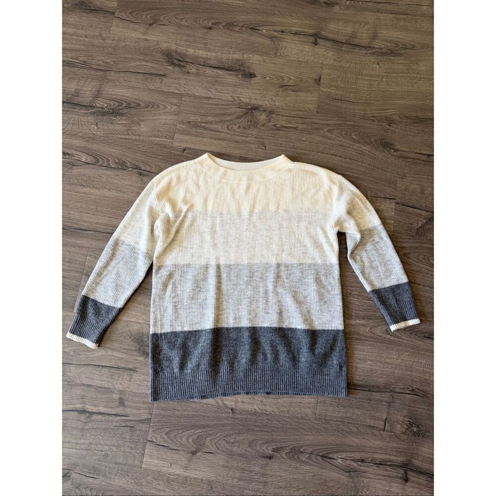 Talbots Knit Ombré Ribbed Pullover Sweater Grey Cream Womens size XL